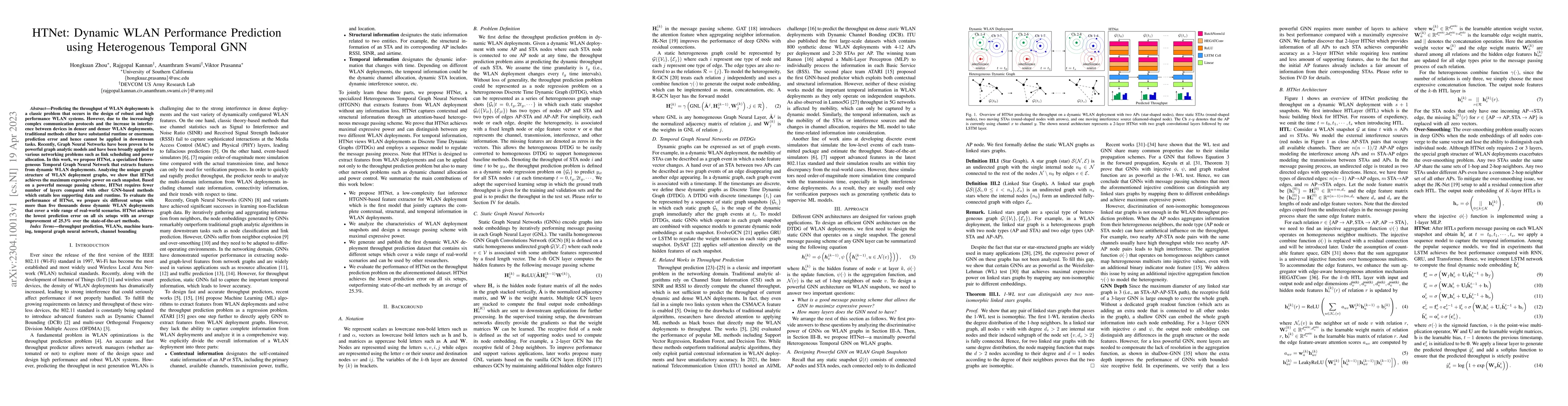 Thumbnail for HTNet: Dynamic WLAN Performance Prediction using Heterogenous Temporal
  GNN