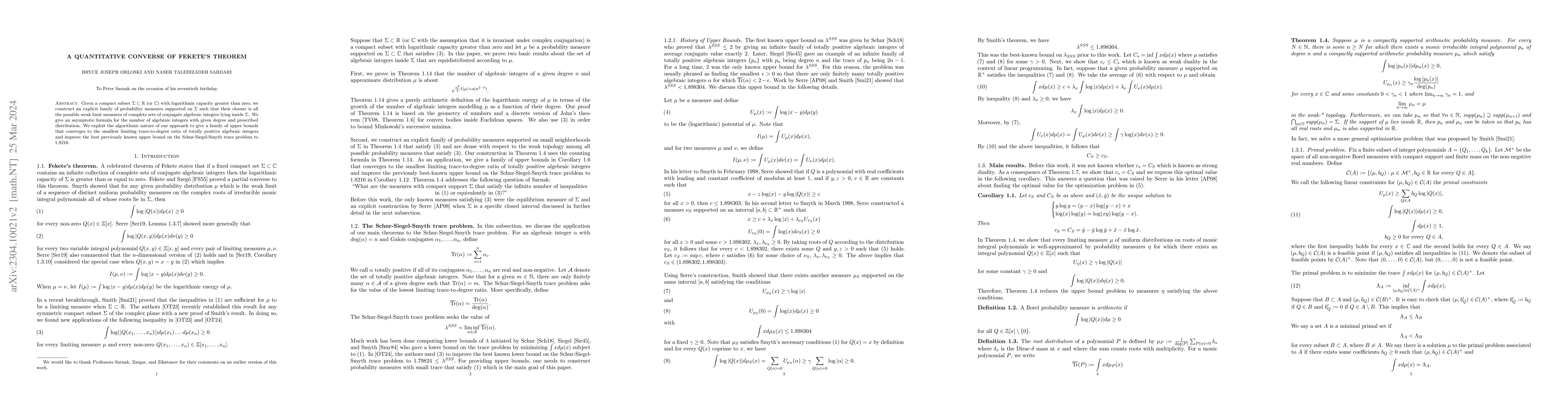 Thumbnail for A quantitative converse of Fekete's theorem
