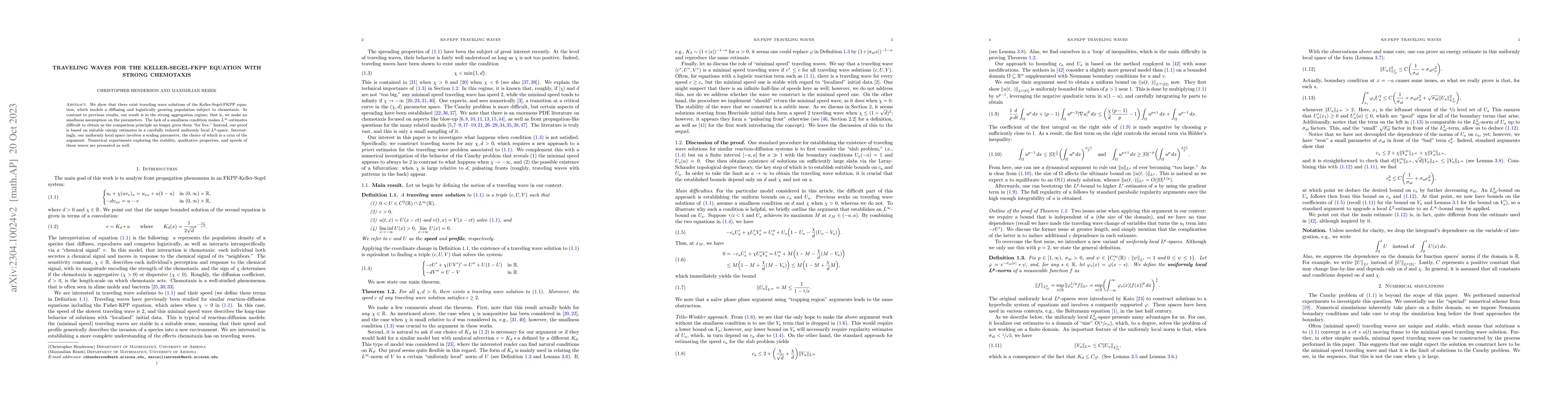 Thumbnail for Traveling waves for the Keller-Segel-FKPP equation with strong
  chemotaxis
