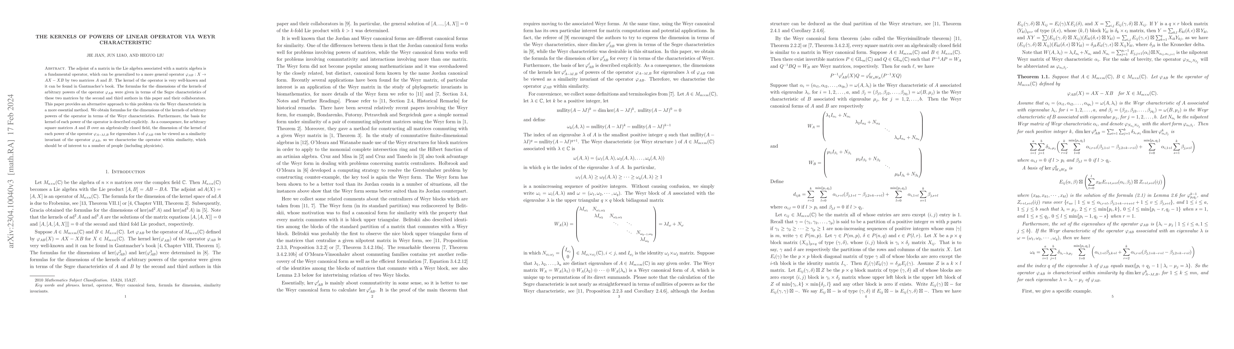 Thumbnail for The kernels of powers of linear operator via Weyr characteristic