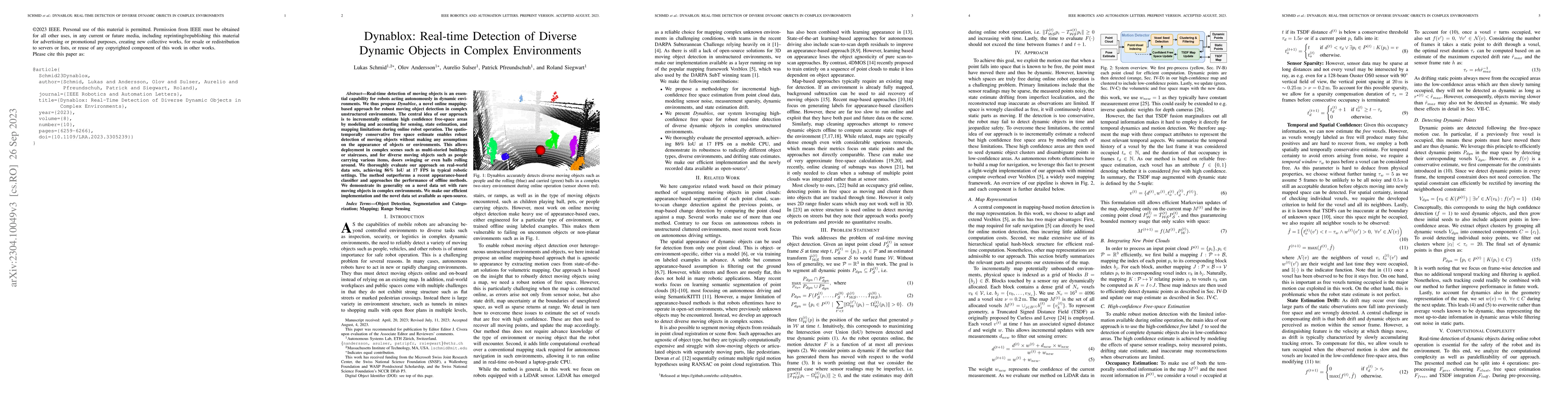 Thumbnail for Dynablox: Real-time Detection of Diverse Dynamic Objects in Complex
  Environments