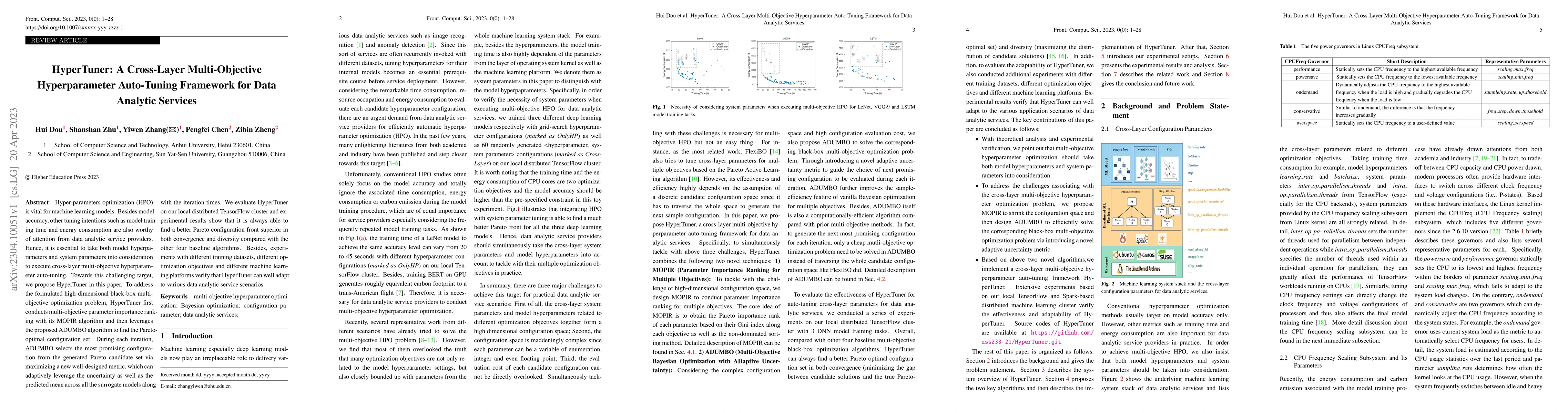 Thumbnail for HyperTuner: A Cross-Layer Multi-Objective Hyperparameter Auto-Tuning
  Framework for Data Analytic Services