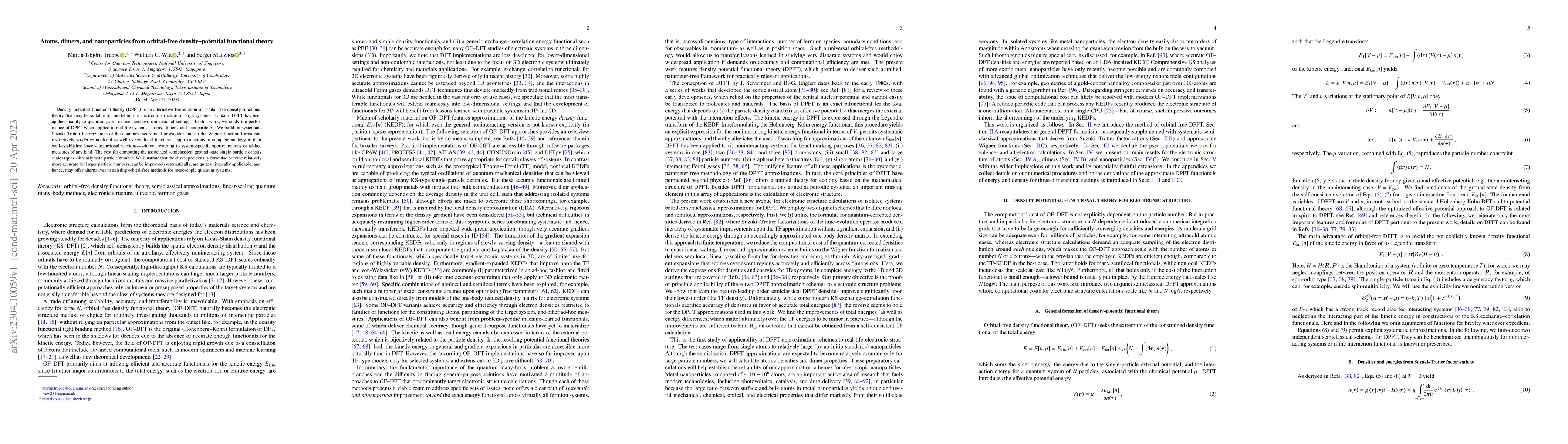 Thumbnail for Atoms, dimers, and nanoparticles from orbital-free density-potential
  functional theory