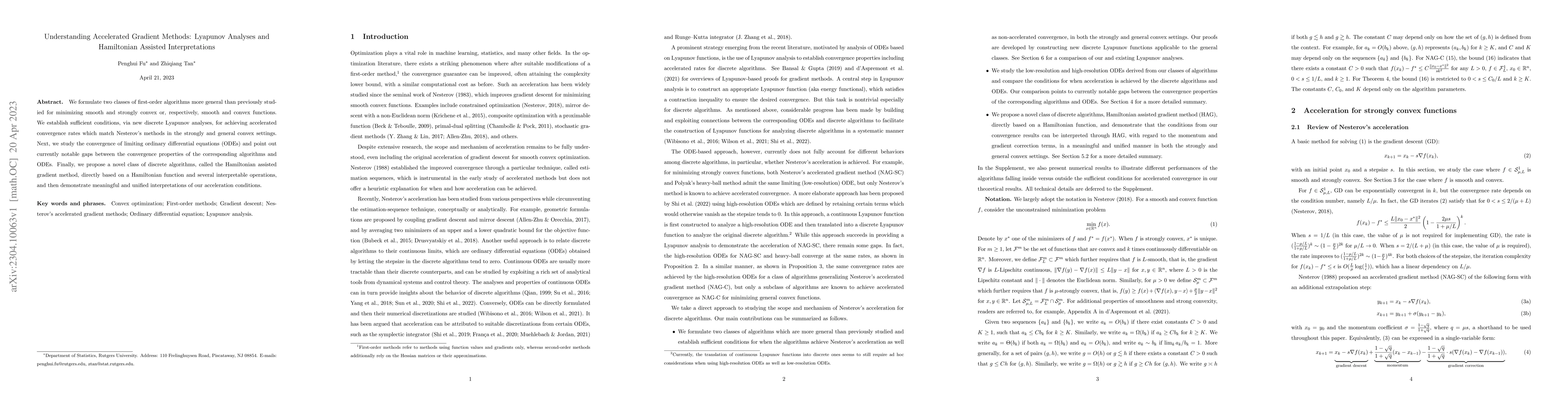 Thumbnail for Understanding Accelerated Gradient Methods: Lyapunov Analyses and
  Hamiltonian Assisted Interpretations