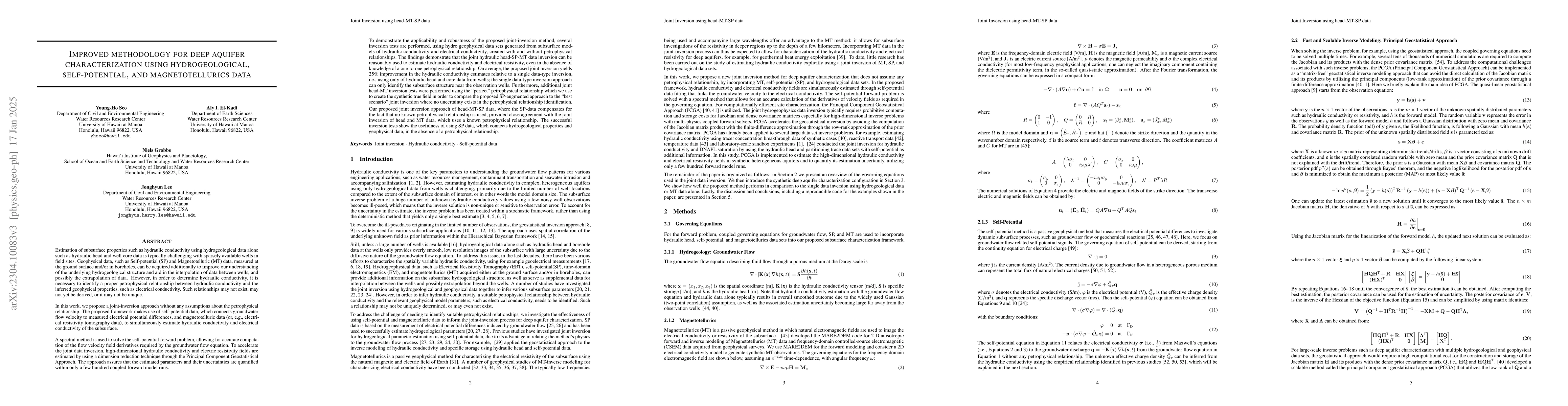 Thumbnail for Improved methodology for deep aquifer characterization using
  hydrogeological, self-potential, and magnetotellurics data