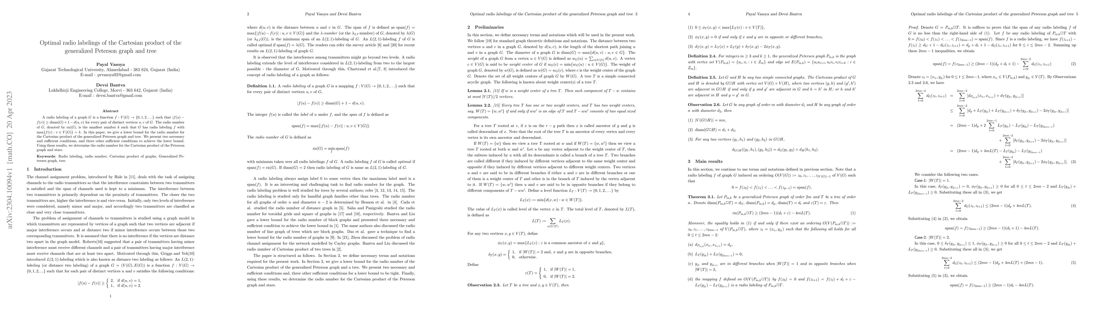 Thumbnail for Optimal radio labelings of the Cartesian product of the generalized
  Peterson graph and tree