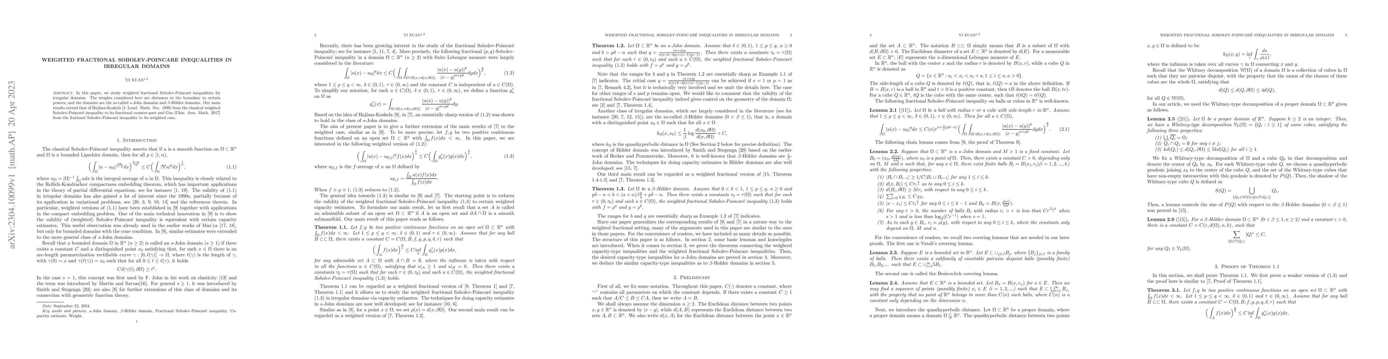 Thumbnail for Weighted fractional Sobolev-Poincar\'e inequalities in irregular domains