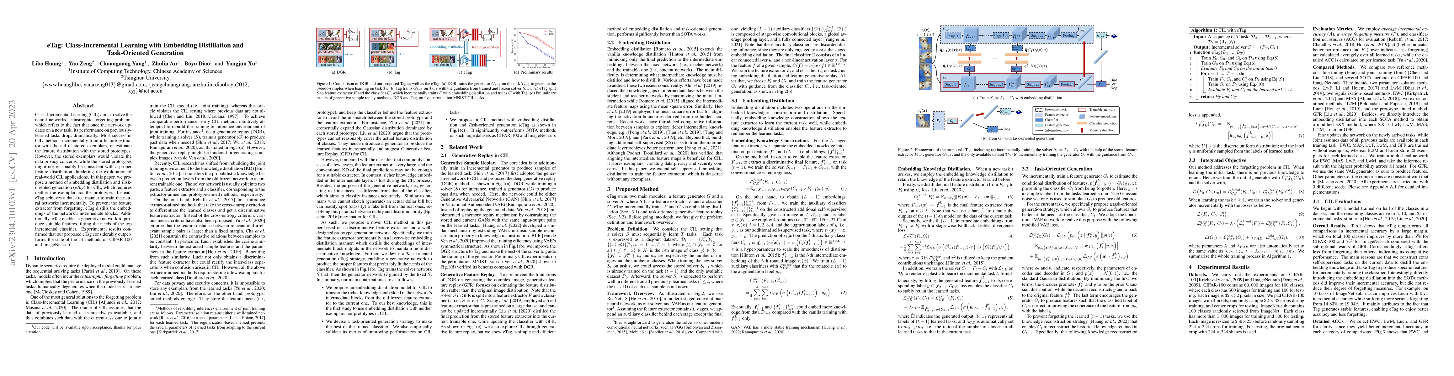 Thumbnail for eTag: Class-Incremental Learning with Embedding Distillation and
  Task-Oriented Generation