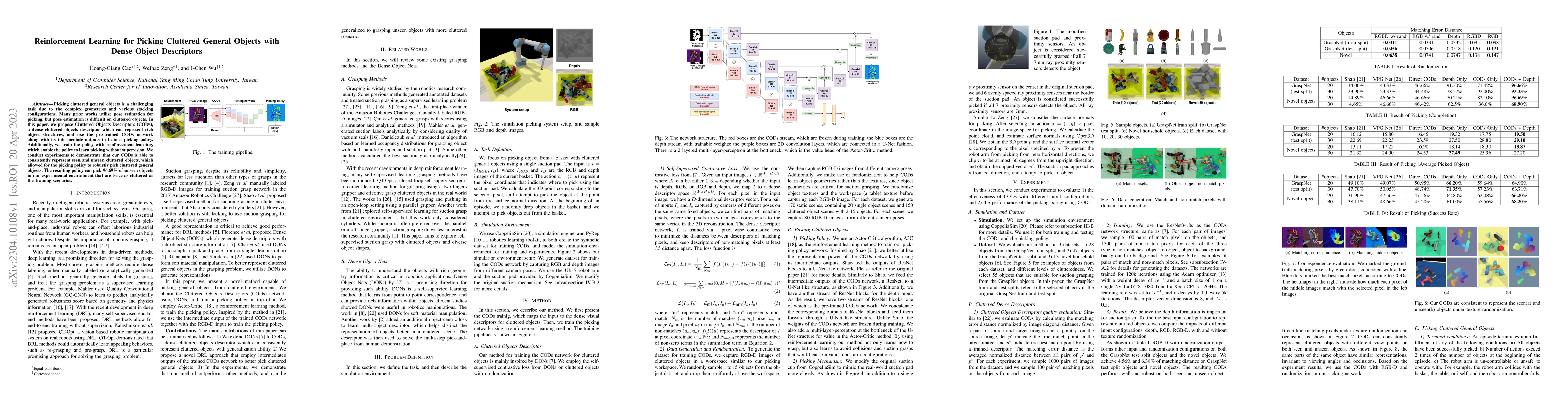 Thumbnail for Reinforcement Learning for Picking Cluttered General Objects with Dense
  Object Descriptors
