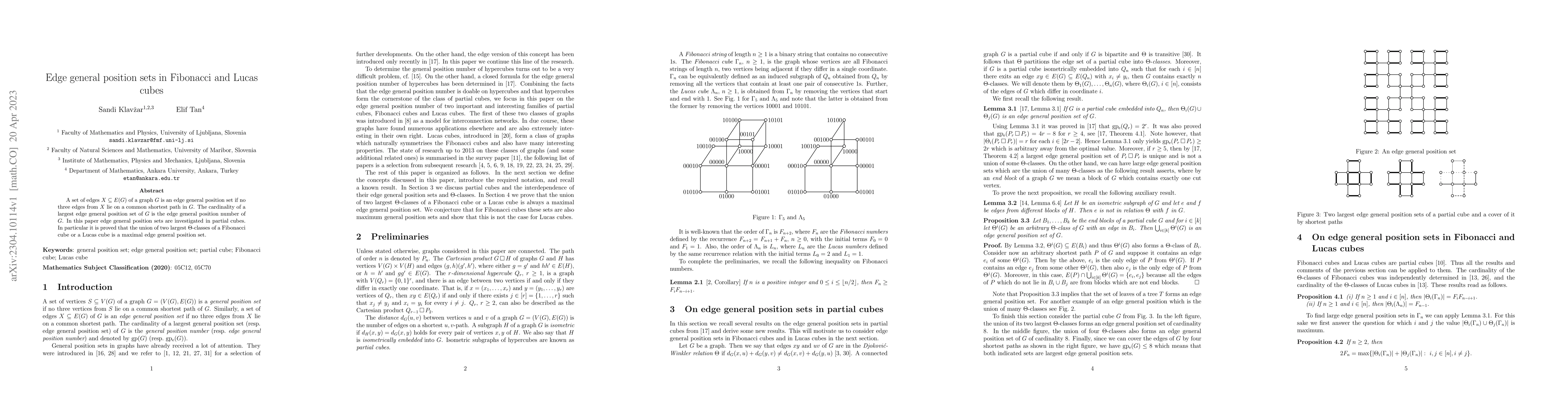Thumbnail for Edge general position sets in Fibonacci and Lucas cubes