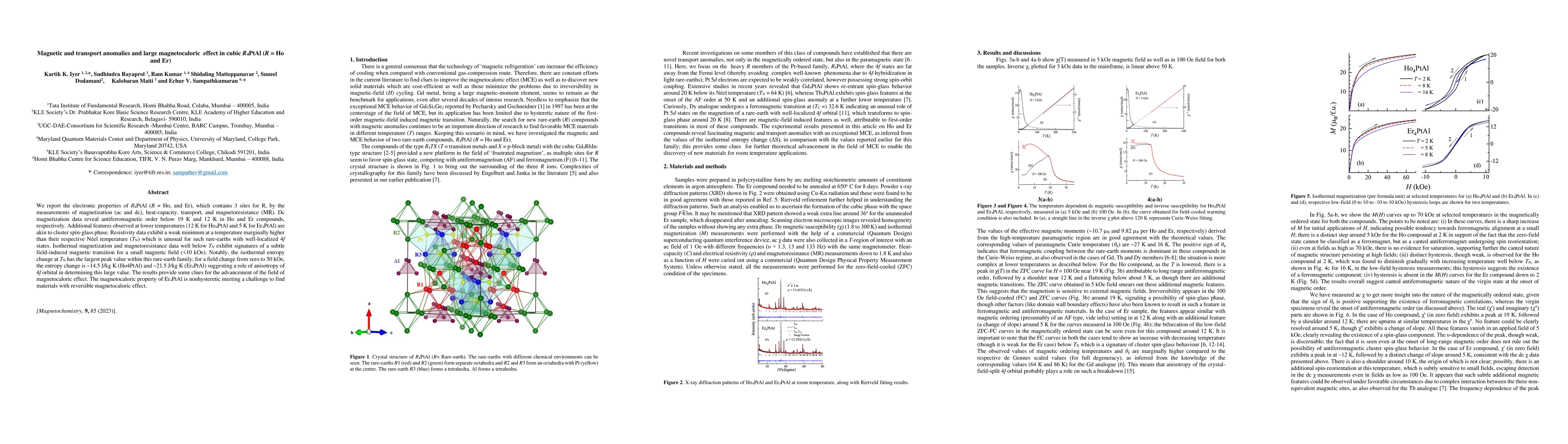 Thumbnail for Magnetic and transport anomalies and large magnetocaloric effect in
  cubic R4PtAl (R = Ho and Er)