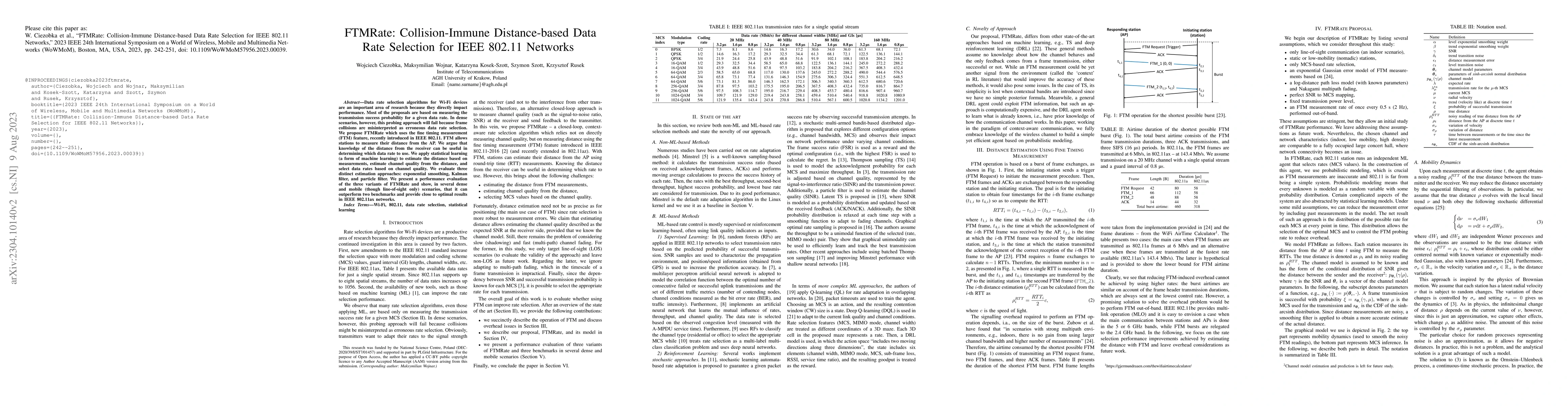 Thumbnail for FTMRate: Collision-Immune Distance-based Data Rate Selection for IEEE
  802.11 Networks