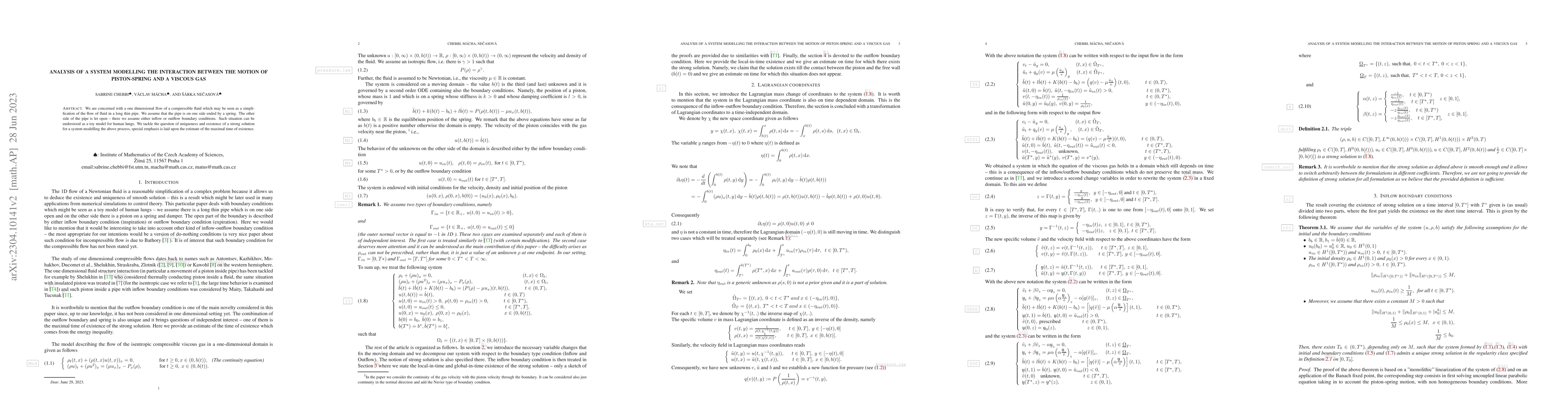 Thumbnail for Analysis of a system modelling the interaction between the motion of a
  spring and a viscous gas