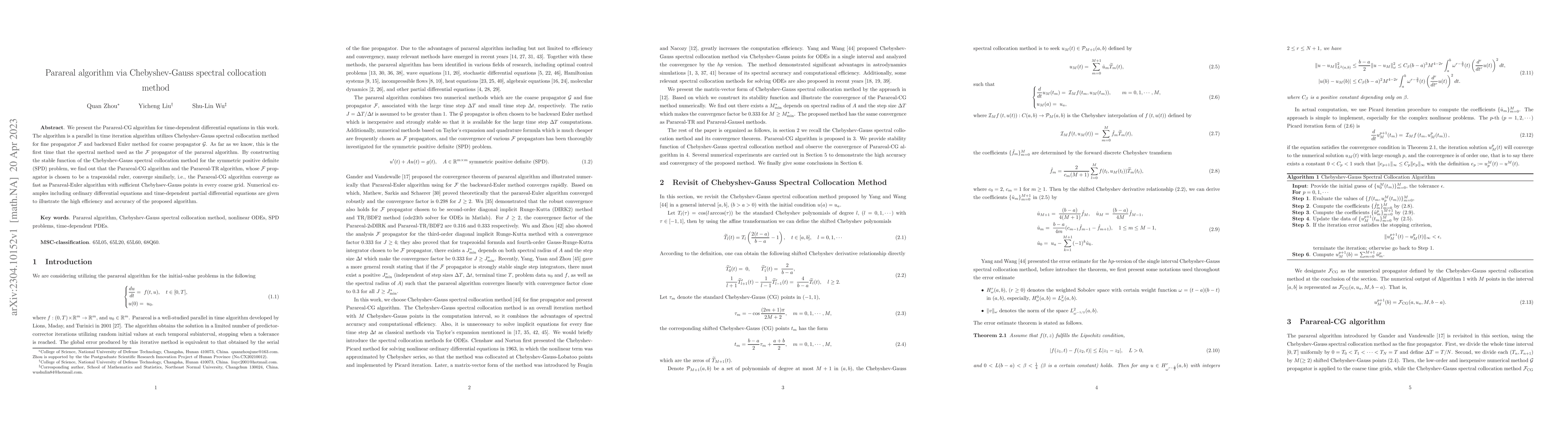 Thumbnail for Parareal algorithm via Chebyshev-Gauss spectral collocation method