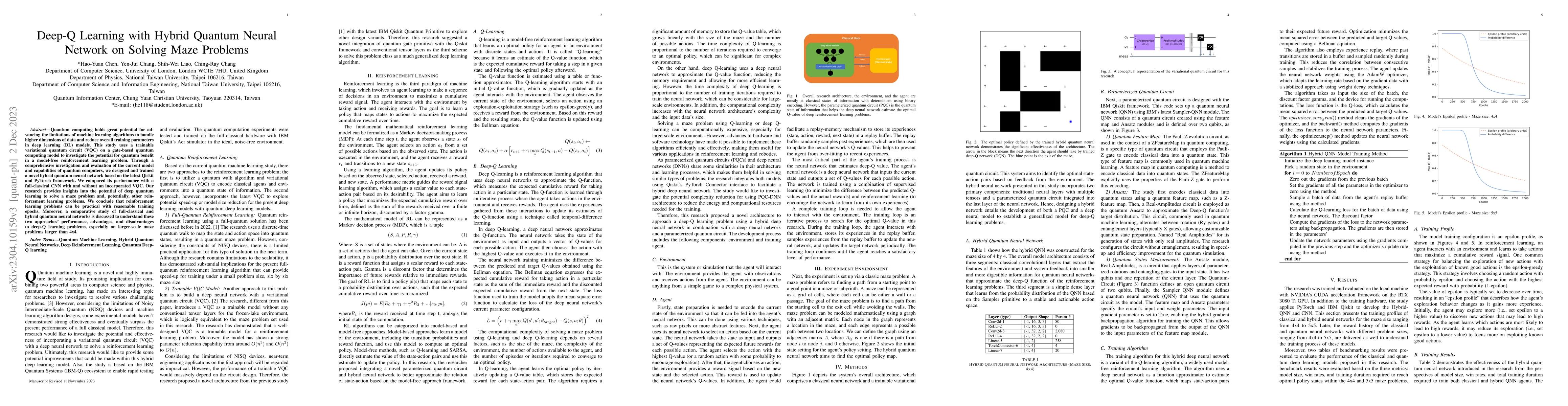 Thumbnail for Deep-Q Learning with Hybrid Quantum Neural Network on Solving Maze
  Problems