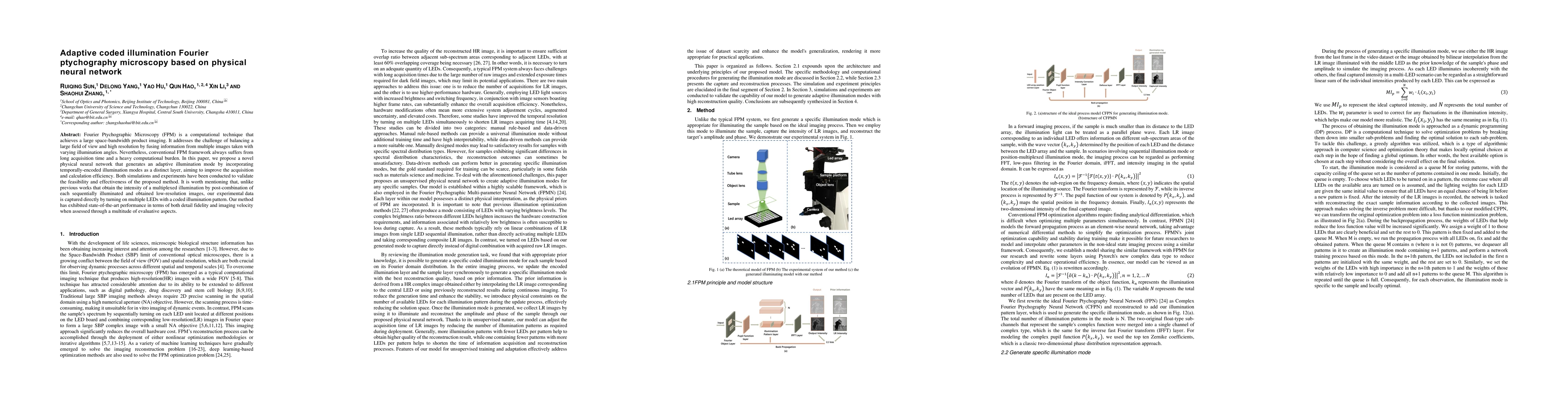 Thumbnail for Adaptive coded illumination Fourier ptychography microscopy based on
  physical neural network