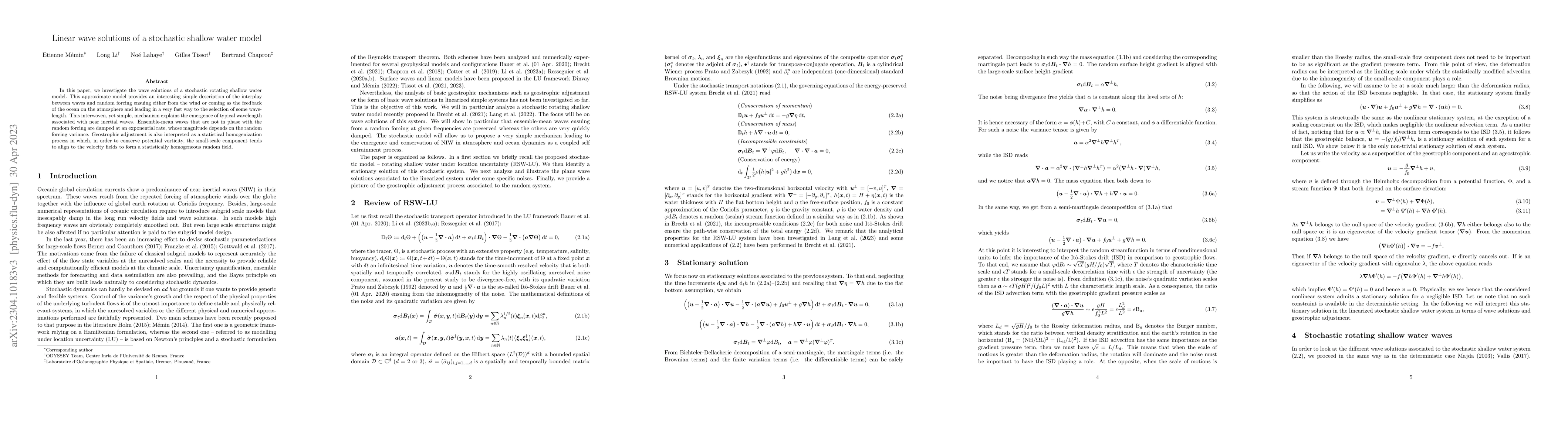 Thumbnail for Linear wave solutions of a stochastic shallow water model