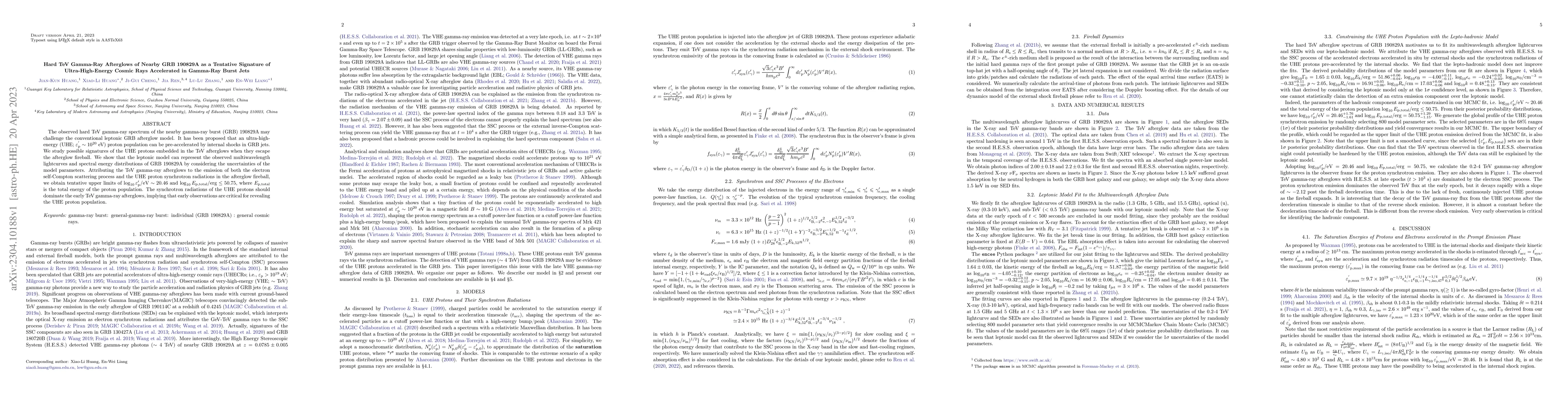 Thumbnail for Hard TeV Gamma-Ray Afterglows of Nearby GRB 190829A as a Tentative
  Signature of Ultra-High-Energy Cosmic Rays Accelerated in Gamma-Ray Burst
  Jets