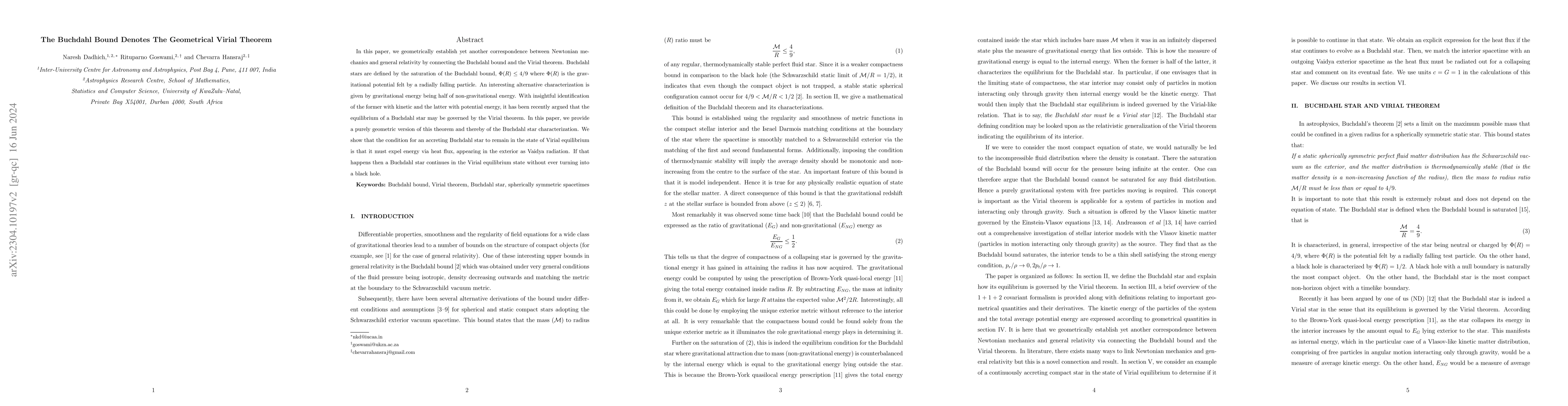 Thumbnail for The Buchdahl Bound Denotes The Geometrical Virial Theorem