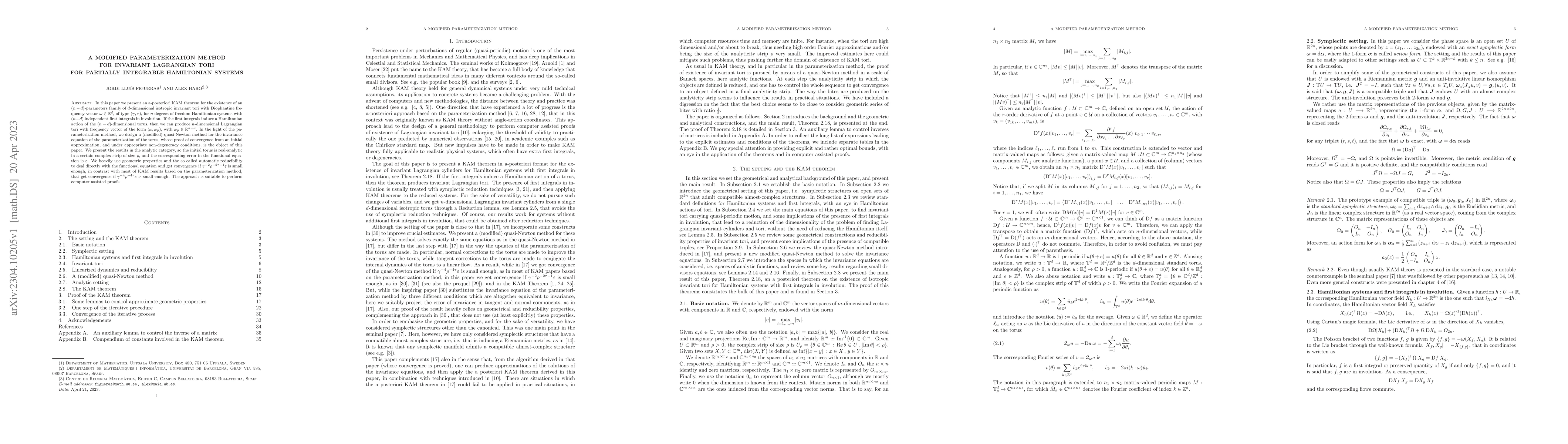 Thumbnail for A Modified Parameterization Method for Invariant Lagrangian Tori for
  Partially Integrable Hamiltonian Systems