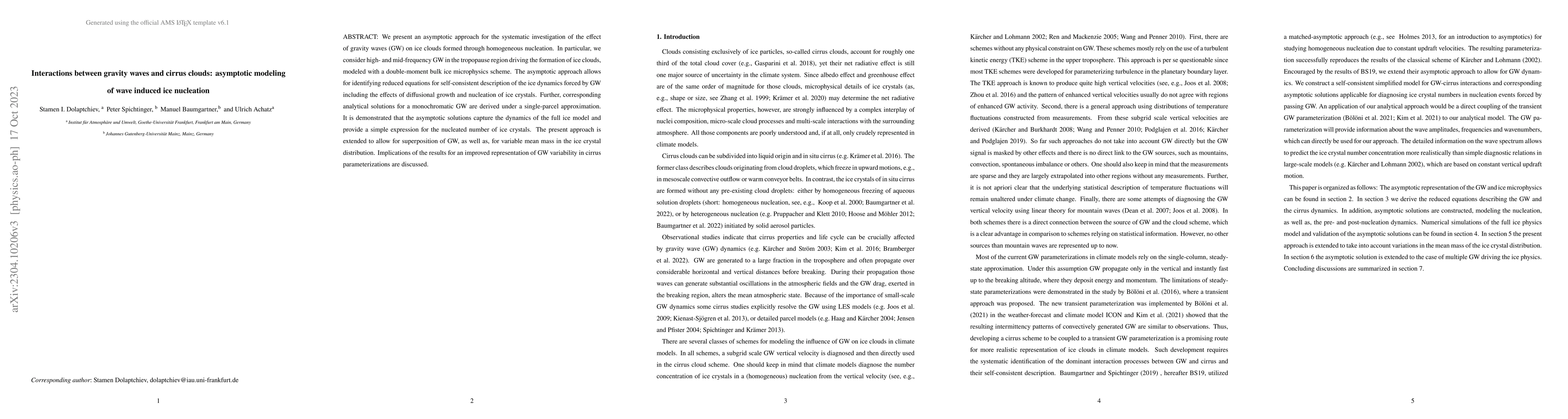 Thumbnail for Interactions between gravity waves and cirrus clouds: asymptotic
  modeling of wave induced ice nucleation