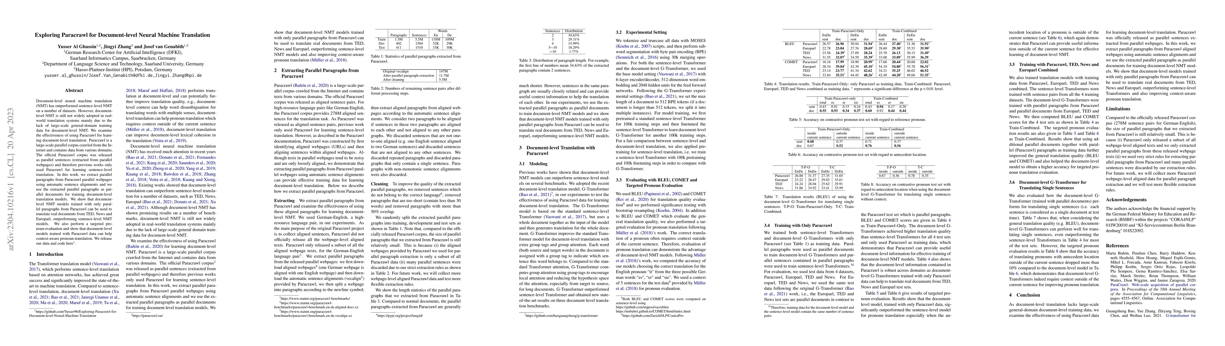 Thumbnail for Exploring Paracrawl for Document-level Neural Machine Translation