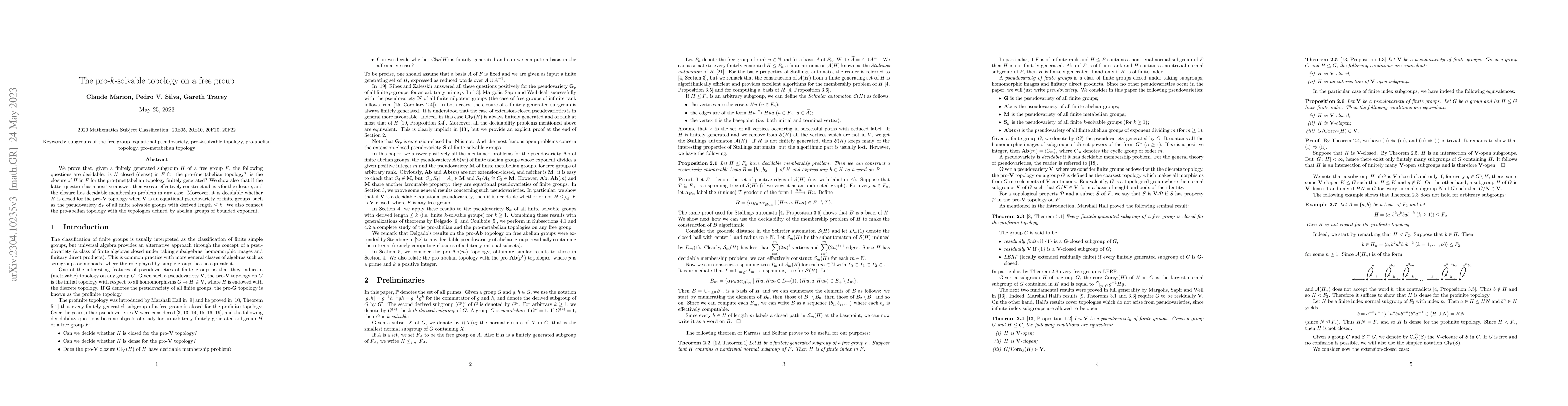 Thumbnail for The pro-$k$-solvable topology on a free group
