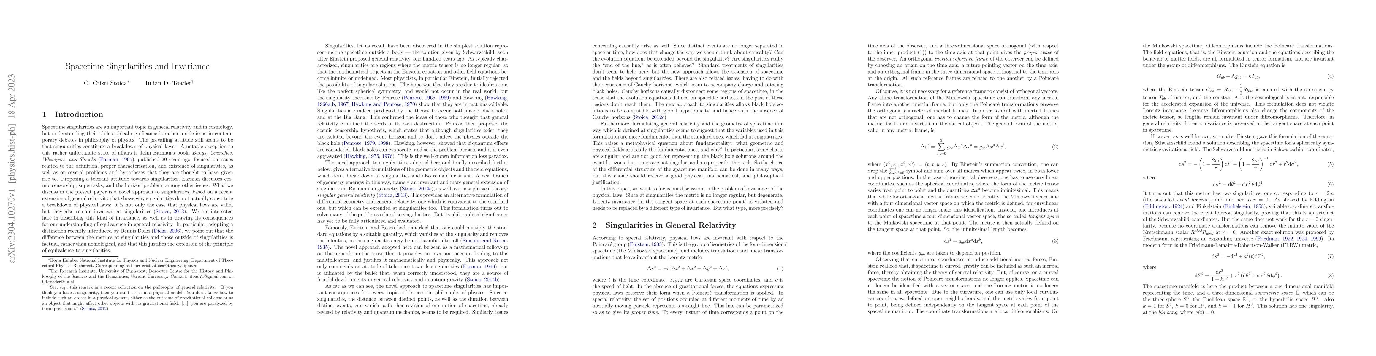 Thumbnail for Spacetime Singularities and Invariance