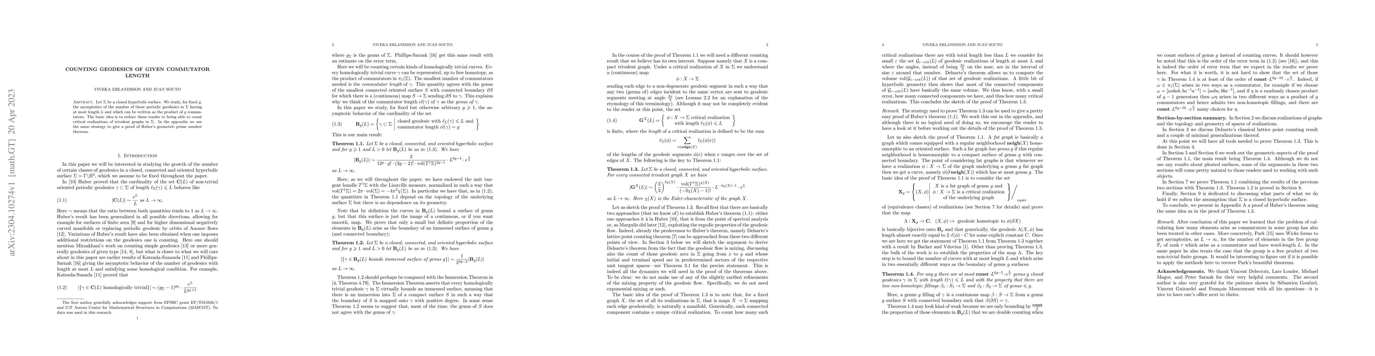 Thumbnail for Counting geodesics of given commutator length