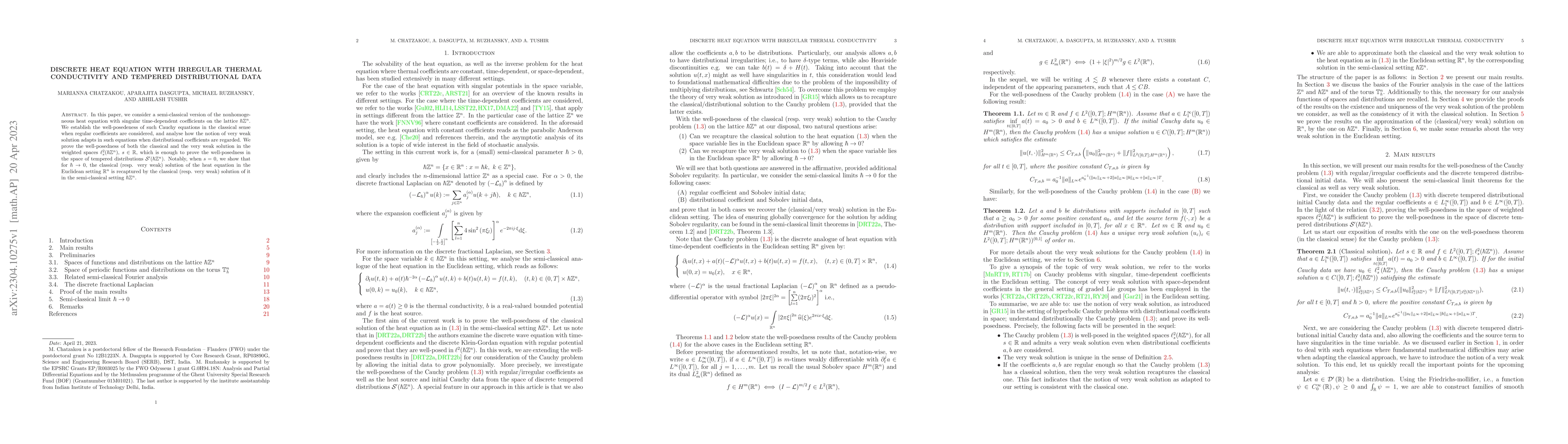 Thumbnail for Discrete Heat Equation with irregular thermal conductivity and tempered
  distributional data