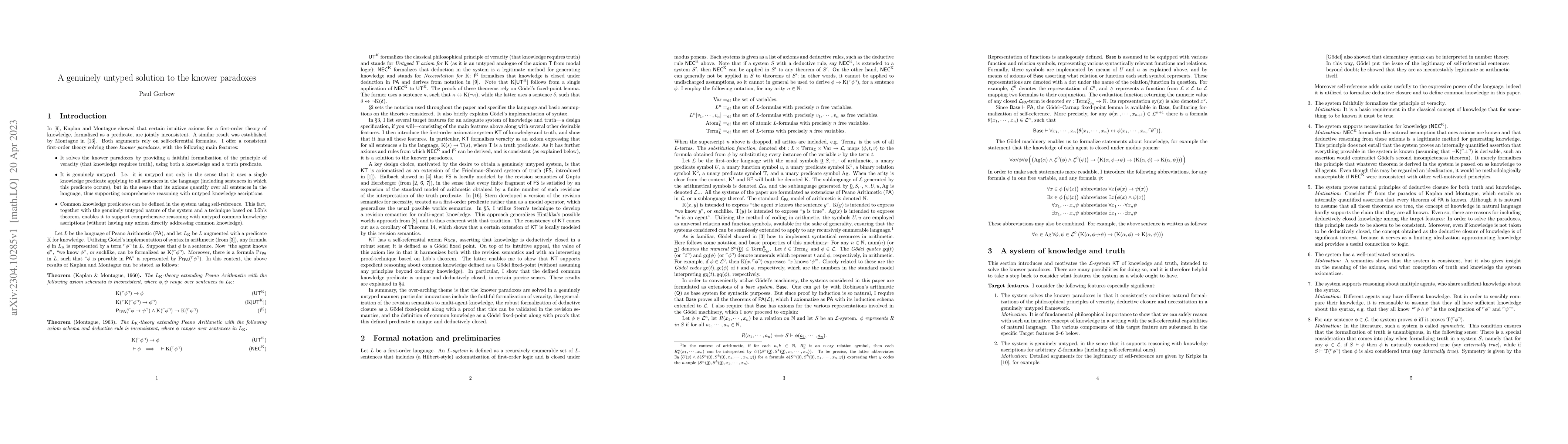 Thumbnail for A genuinely untyped solution to the knower paradoxes