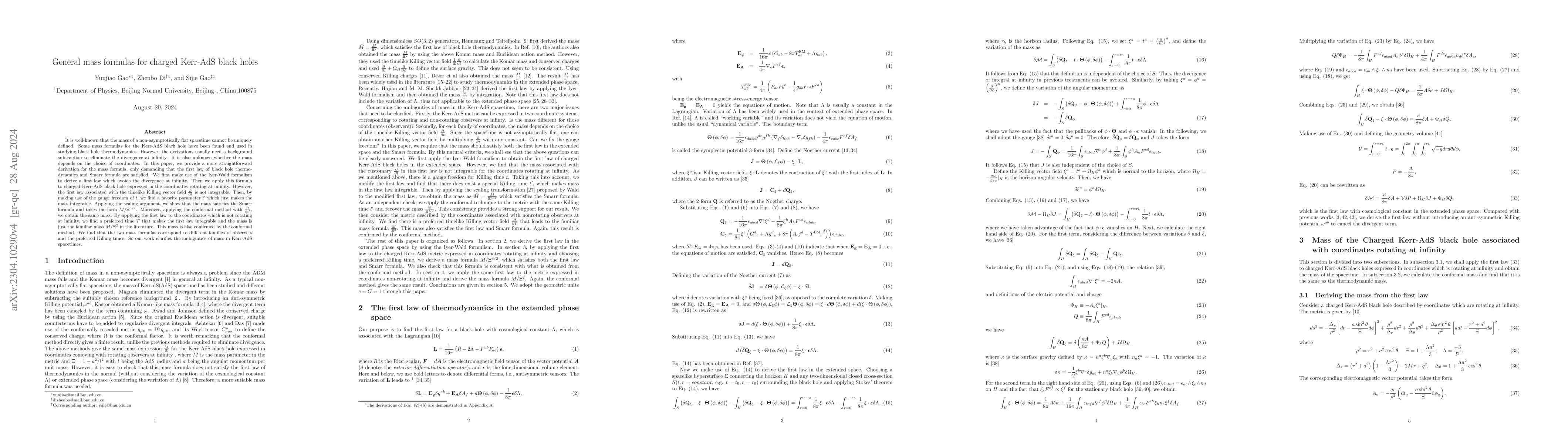 Thumbnail for General mass formulas for charged Kerr-AdS black holes