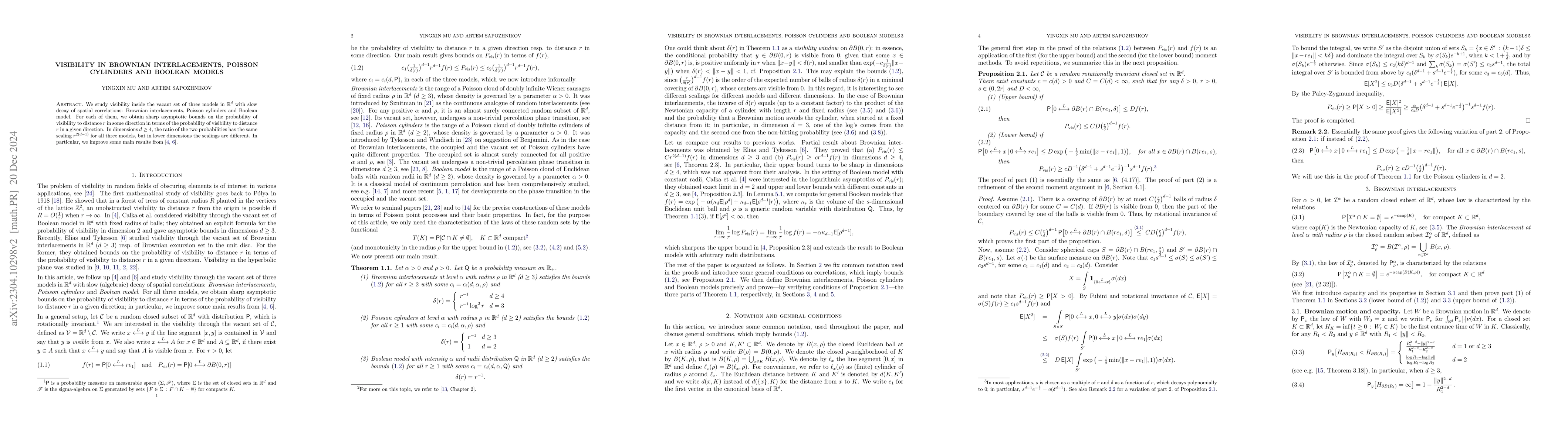 Thumbnail for Visibility in Brownain interlacements, Poisson cylinders and Boolean
  models