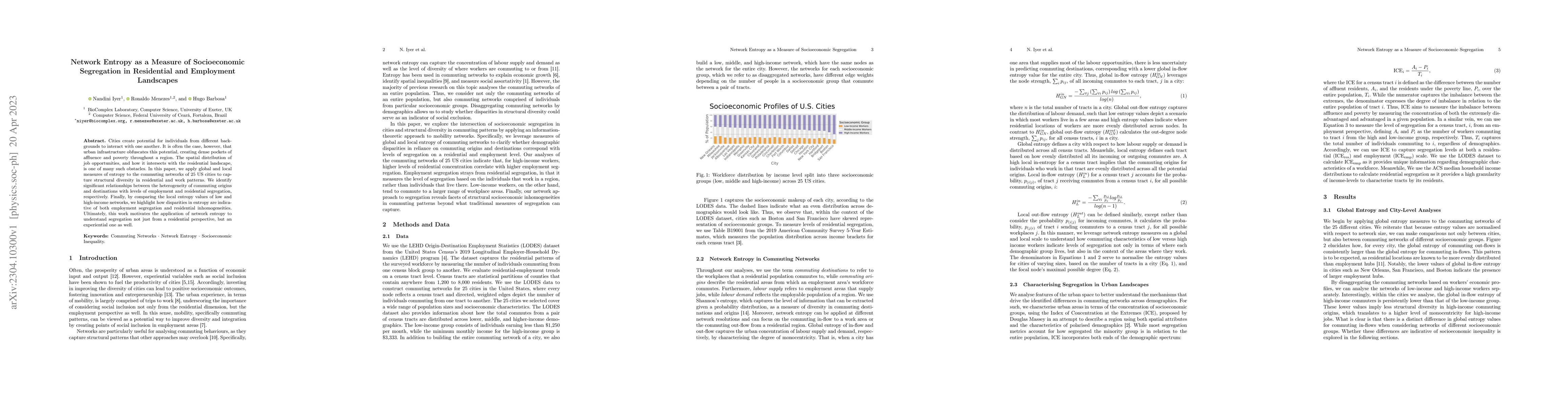 Thumbnail for Network Entropy as a Measure of Socioeconomic Segregation in Residential
  and Employment Landscapes