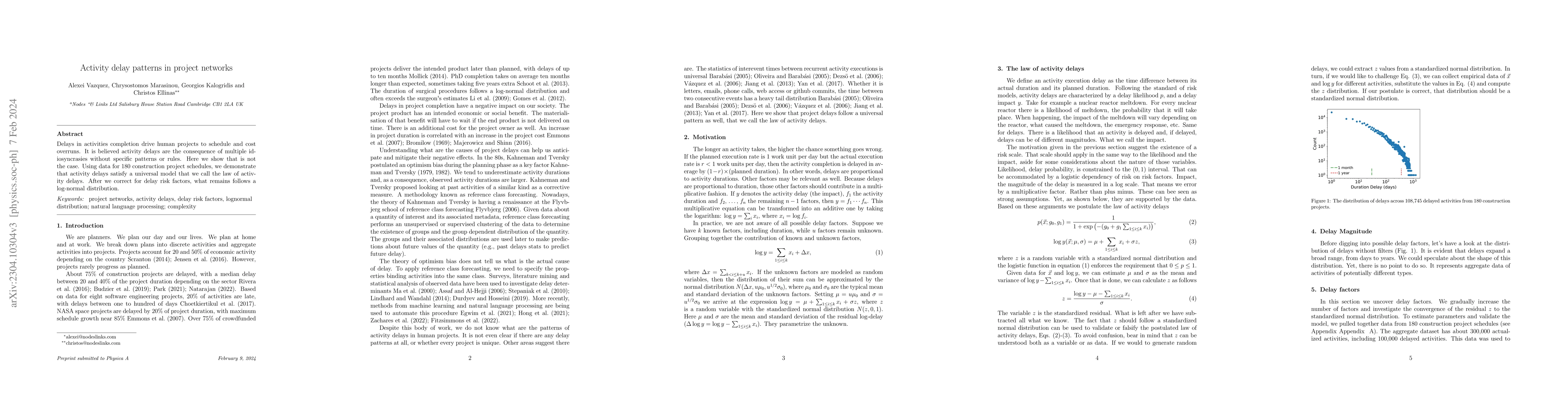 Thumbnail for Activity delay patterns in project networks