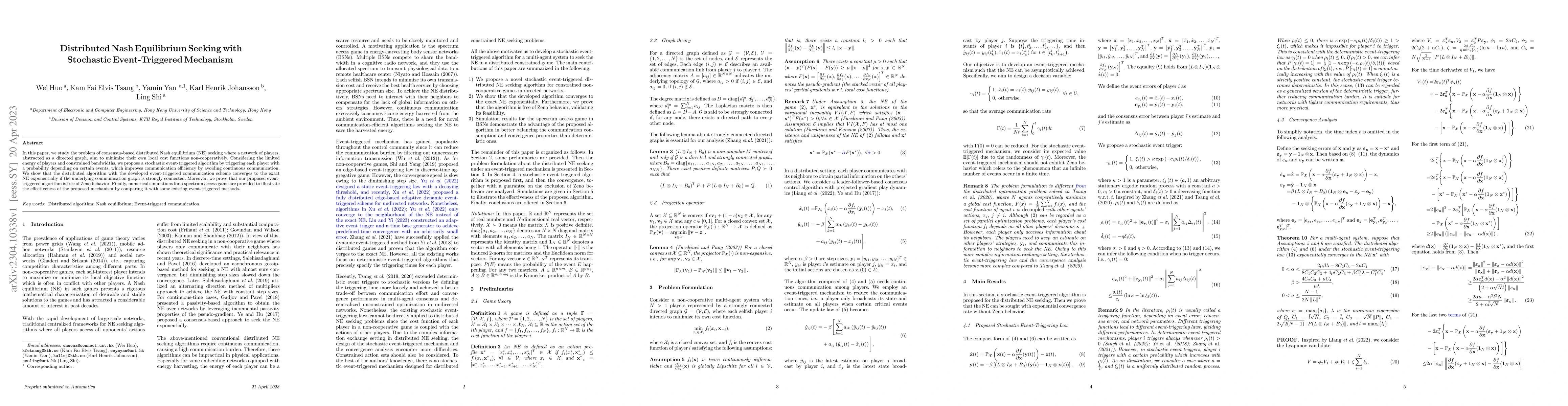 Thumbnail for Distributed Nash Equilibrium Seeking with Stochastic Event-Triggered
  Mechanism