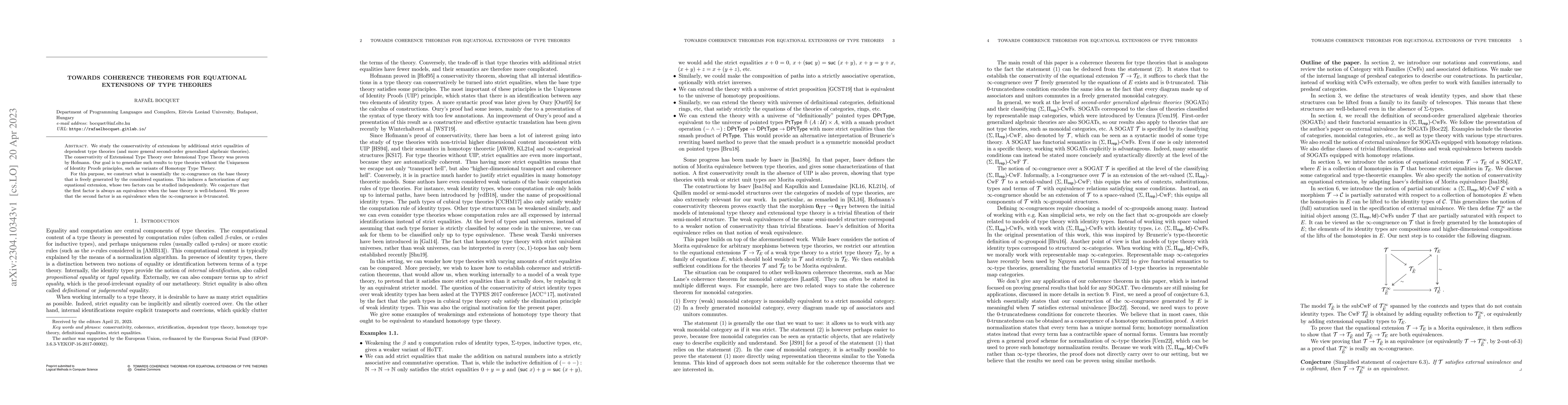 Thumbnail for Towards coherence theorems for equational extensions of type theories