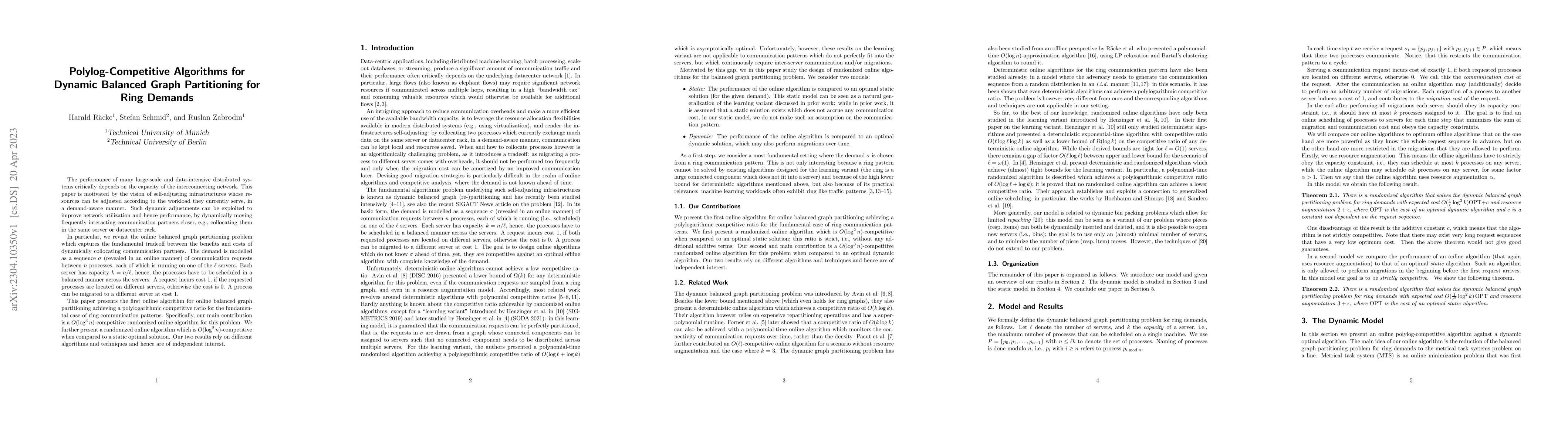 Thumbnail for Polylog-Competitive Algorithms for Dynamic Balanced Graph Partitioning
  for Ring Demands