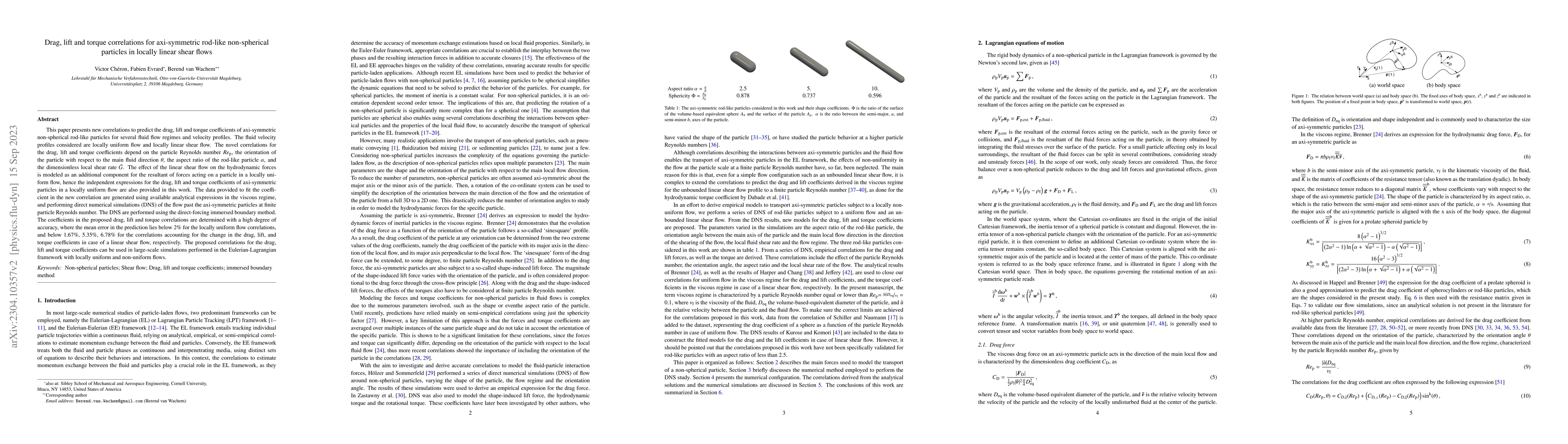 Thumbnail for Drag, lift and torque correlations for axi-symmetric non-spherical
  particles in locally non-uniform flows
