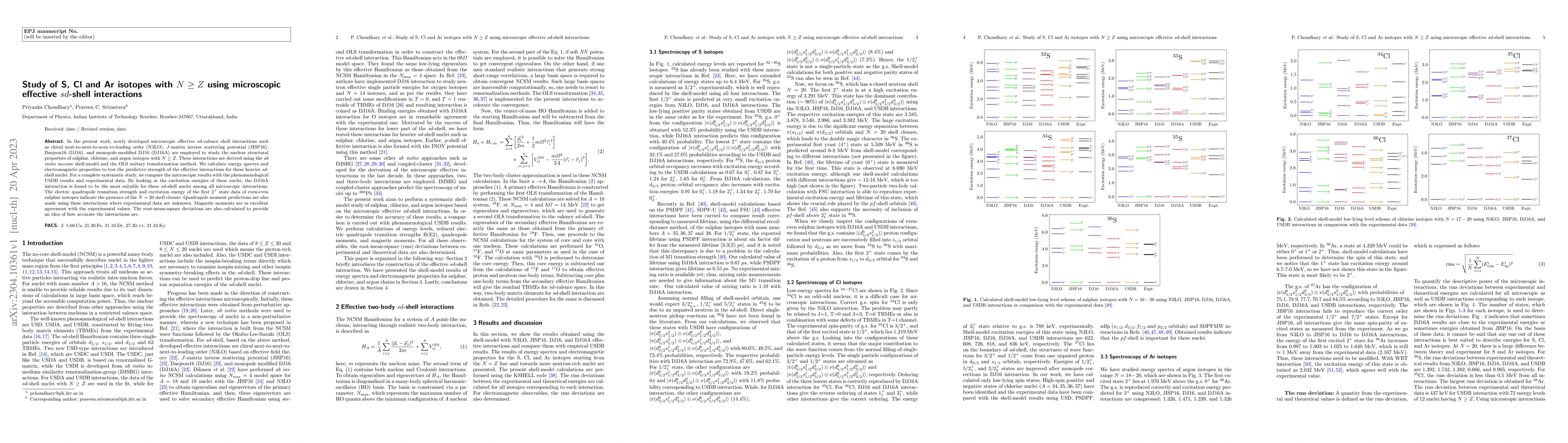 Thumbnail for Study of S, Cl and Ar isotopes with $N \geq Z$ using microscopic
  effective $sd$-shell interactions