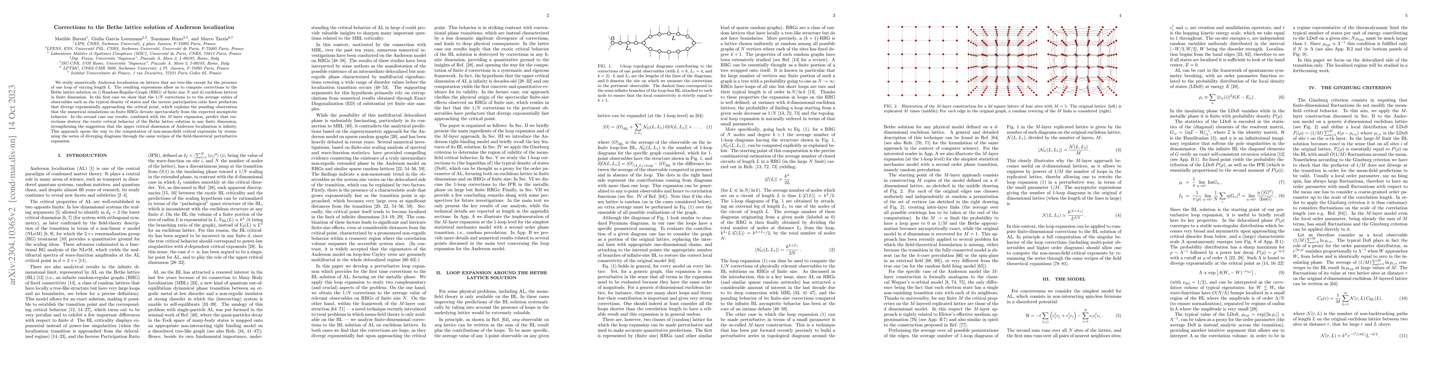 Thumbnail for Corrections to the Bethe lattice solution of Anderson localization