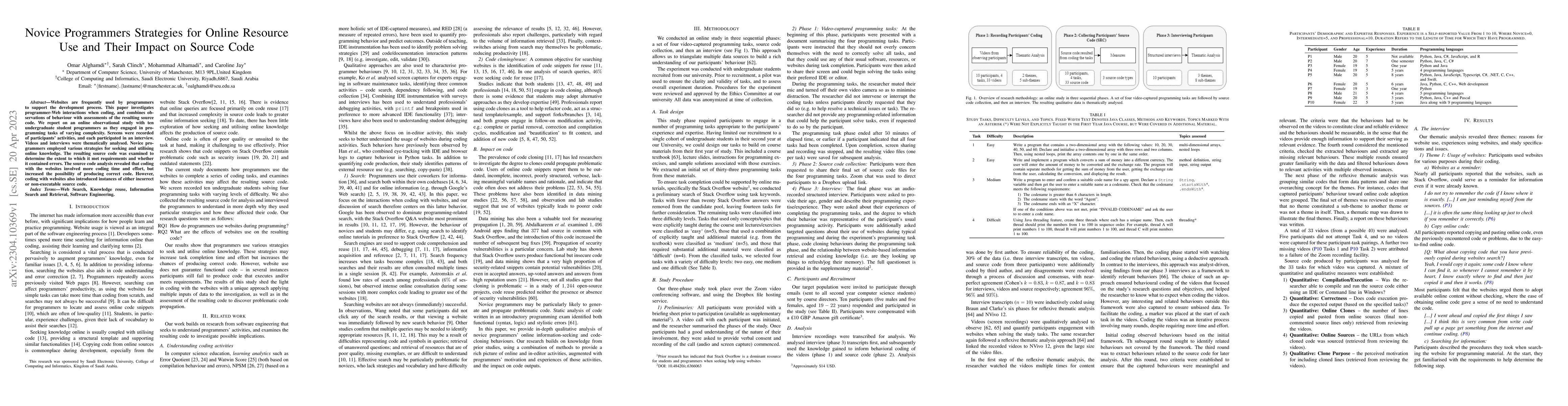Thumbnail for Novice programmers strategies for online resource use and their impact
  on source code