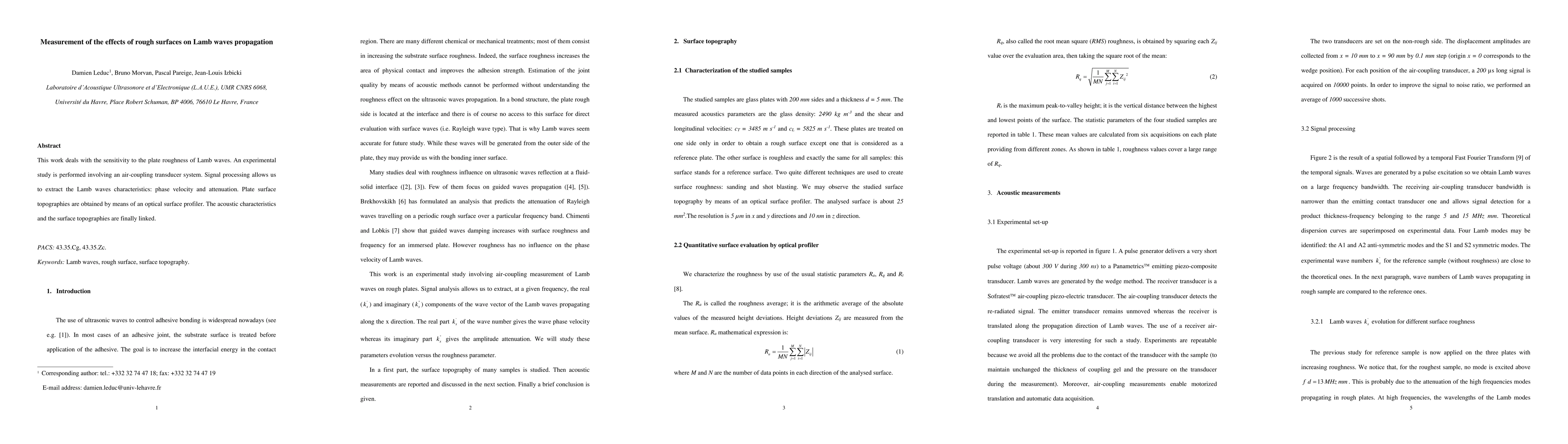 Thumbnail for Measurement of the effects of rough surfaces on Lamb waves propagation