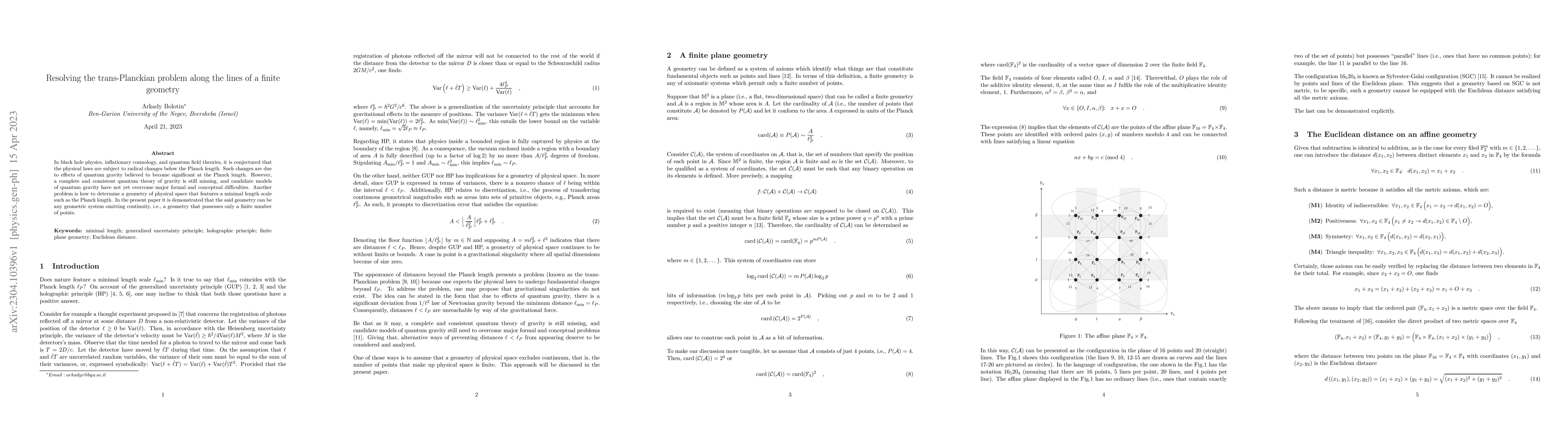 Thumbnail for Resolving the trans-Planckian problem along the lines of a finite
  geometry