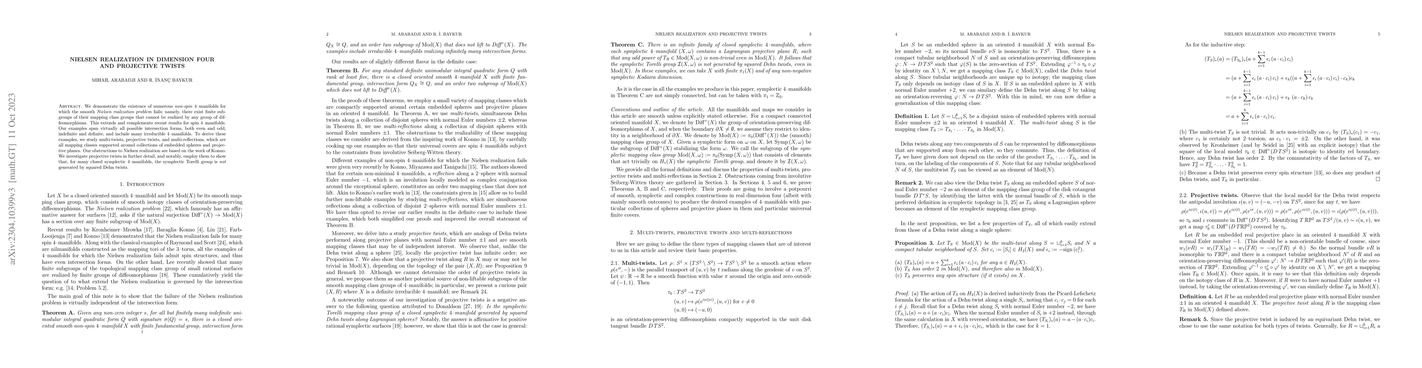 Thumbnail for Nielsen realization in dimension four and projective twists