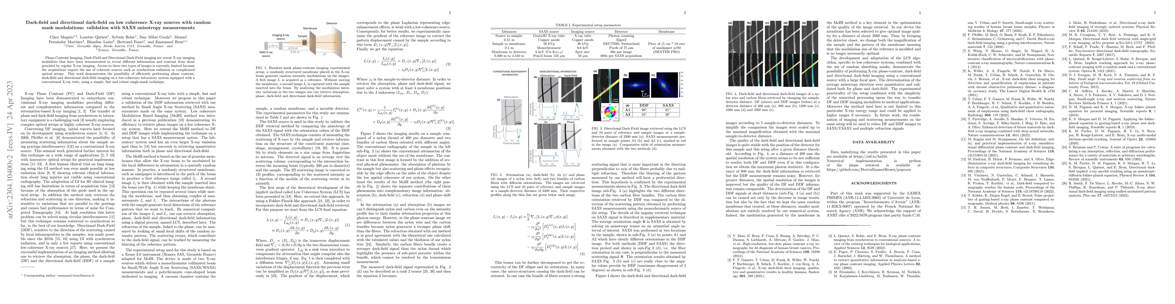Thumbnail for Dark-field and directional dark-field on low coherence X-ray sources
  with random mask modulations: validation with SAXS anisotropy measurements