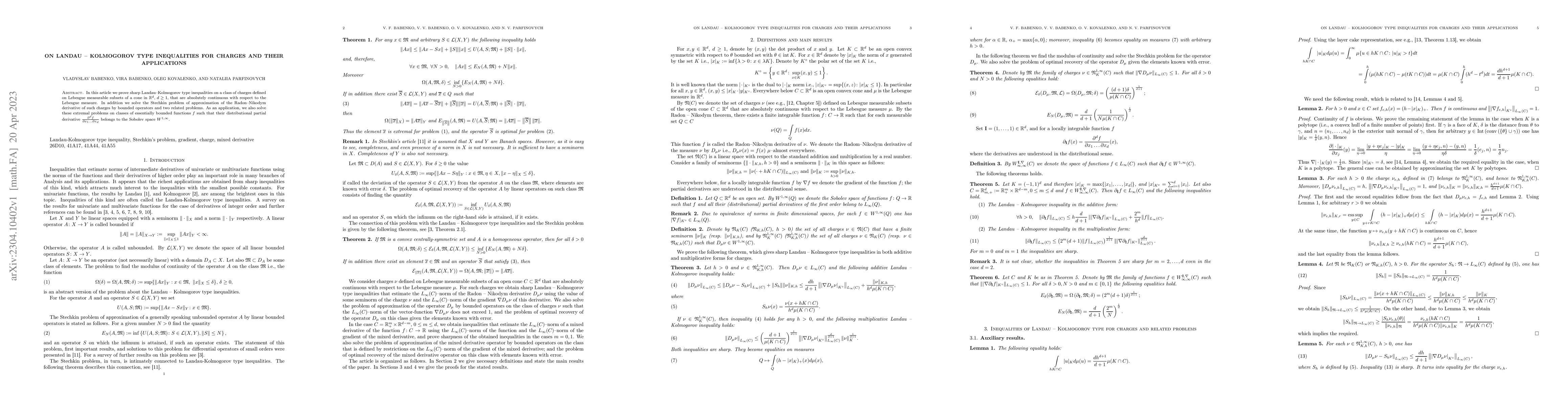 Thumbnail for On Landau -- Kolmogorov type inequalities for charges and their
  applications