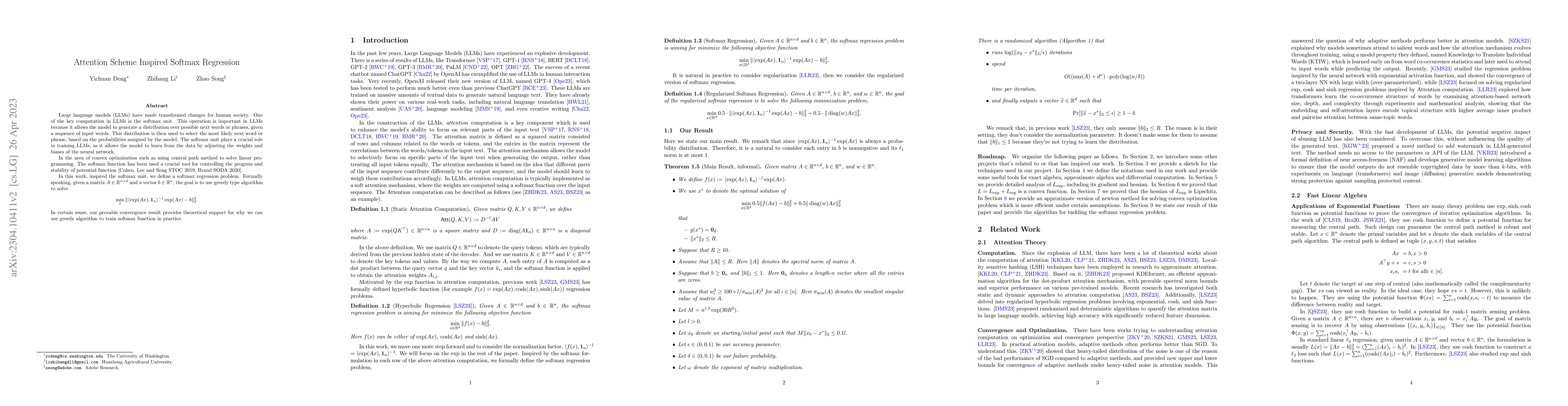 Thumbnail for Attention Scheme Inspired Softmax Regression