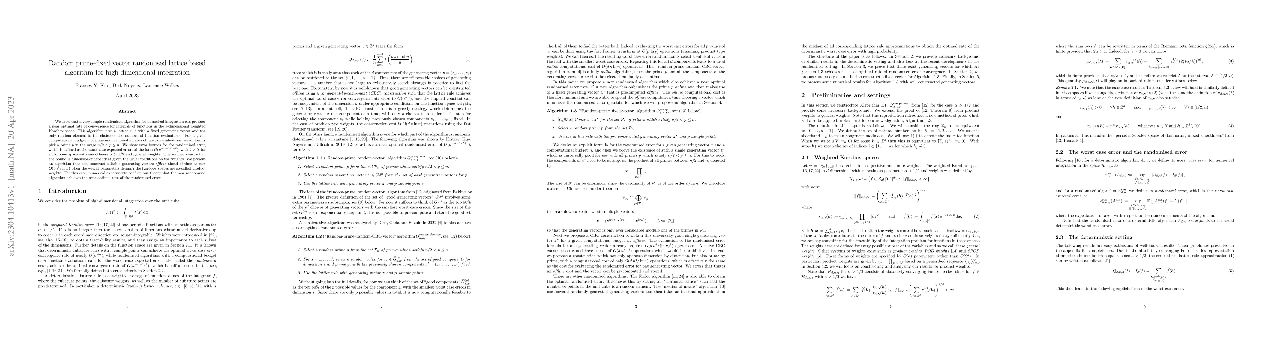 Thumbnail for Random-prime--fixed-vector randomised lattice-based algorithm for
  high-dimensional integration