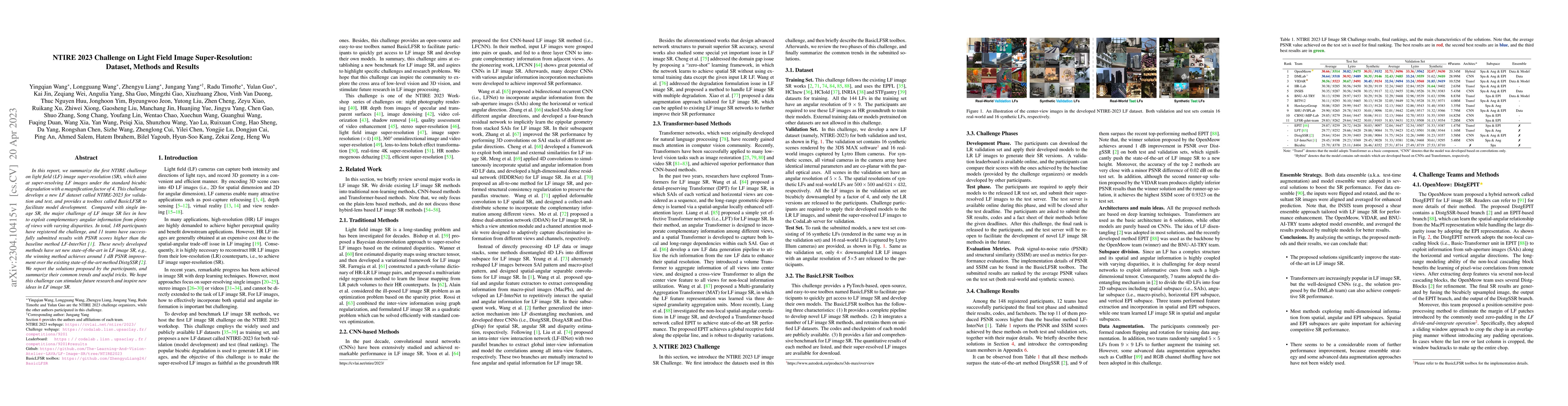 Thumbnail for NTIRE 2023 Challenge on Light Field Image Super-Resolution: Dataset,
  Methods and Results